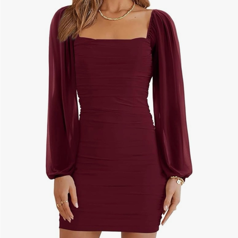 Elegant Burgundy Long Sleeve Dress